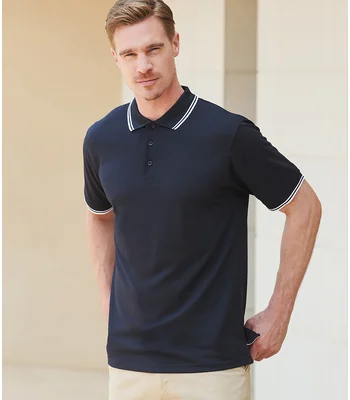 Henbury Henbury Coolplus® Tipped Polo Shirt in BK/RD
