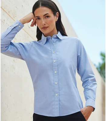 Henbury Henbury Ladies Long Sleeve Classic Oxford Shirt in WHI
