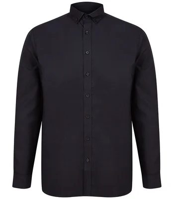 Henbury Henbury Modern Long Sleeve Classic Fit Oxford Shirt in BLK