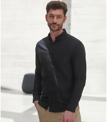 Henbury Henbury Modern Long Sleeve Slim Fit Oxford Shirt in BLK