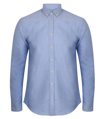 Henbury Henbury Modern Long Sleeve Slim Fit Oxford Shirt in BLU