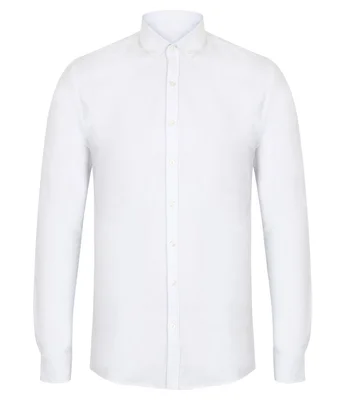Henbury Henbury Modern Long Sleeve Slim Fit Oxford Shirt in WHI