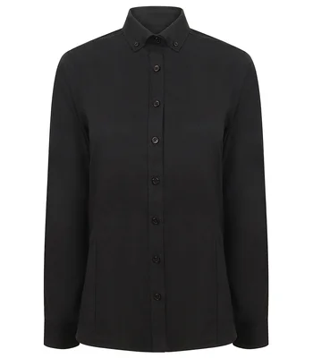 Henbury Henbury Ladies Modern Long Sleeve Regular Fit Oxford Shirt in BLK