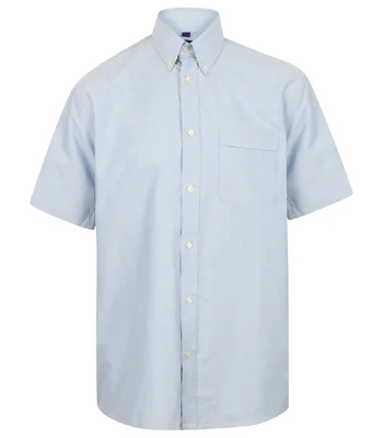 Henbury Henbury Short Sleeve Classic Oxford Shirt in BLU