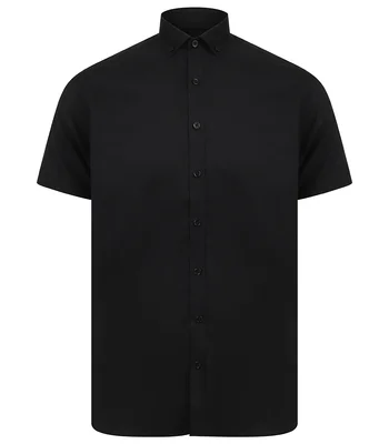 Henbury Henbury Modern Short Sleeve Slim Fit Oxford Shirt in BLK