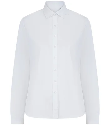 Henbury Henbury Ladies Long Sleeved Cotton Feel Coolplus® Shirt in WHI