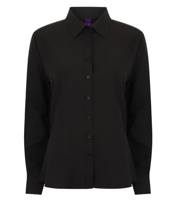Henbury Henbury Ladies Long Sleeve Wicking Shirt in BLK