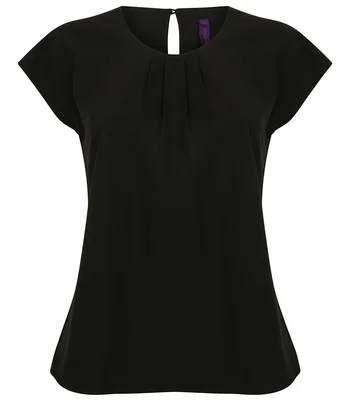 Henbury Henbury Ladies Pleat Front Short Sleeve Blouse in BLK