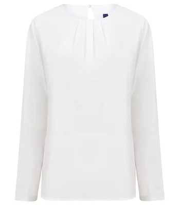 Henbury Henbury Ladies Pleat Front Long Sleeve Blouse in WHI