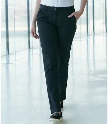 Henbury Henbury Ladies 65/35 Flat Fronted Chino Trousers in BLK