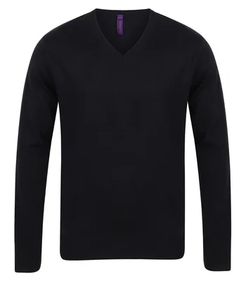 Henbury Henbury Lightweight Cotton Acrylic V Neck Sweater in BLK
