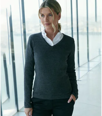 Henbury Henbury Ladies Lightweight Cotton Acrylic V Neck Sweater in NAV