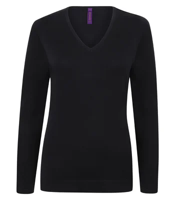 Henbury Henbury Ladies Lightweight Cotton Acrylic V Neck Sweater in NAV