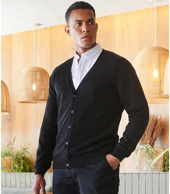 Henbury Henbury Lightweight Cotton Acrylic V Neck Cardigan in BLK