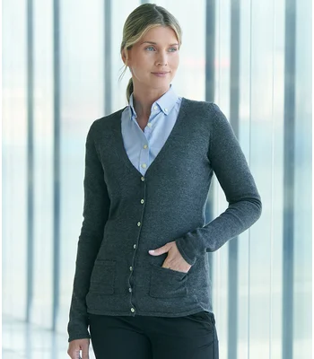 Henbury Henbury Ladies Cotton Acrylic V Neck Cardigan in GYM