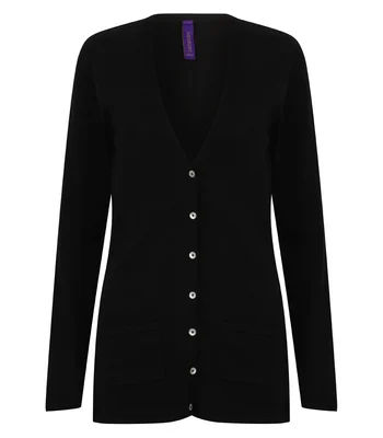 Henbury Henbury Ladies Cotton Acrylic V Neck Cardigan in BLK