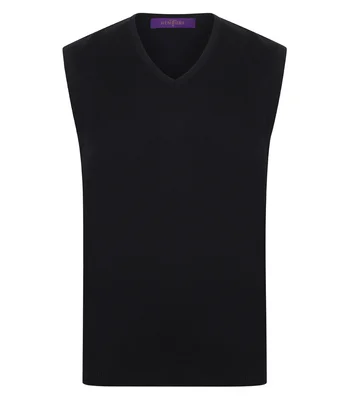 Henbury Henbury Lightweight Sleeveless Cotton Acrylic V Neck Sweater in BLK