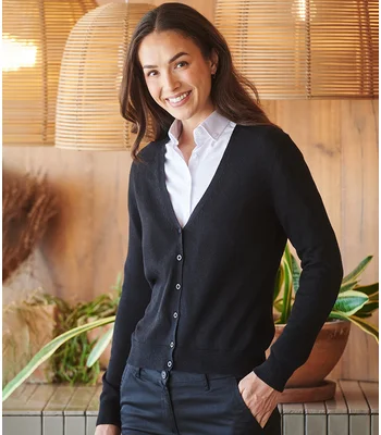 Henbury Henbury Ladies Lightweight V Neck Cardigan in BLK