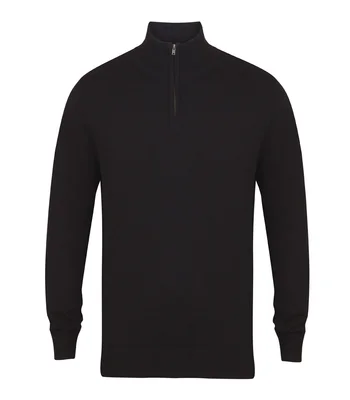 Henbury Henbury Zip Neck Sweater in BLK