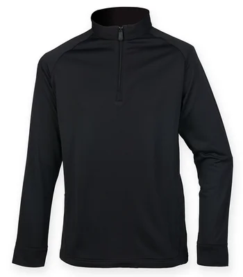 Henbury Henbury Zip Neck Wicking Top in BLK