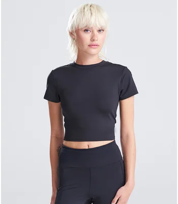 Just Cool AWDis Ladies Cool Recycled Cropped T-Shirt in Jet Black