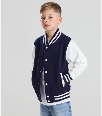 Just Hoods AWDis Kids Varsity Jacket in JB/WH