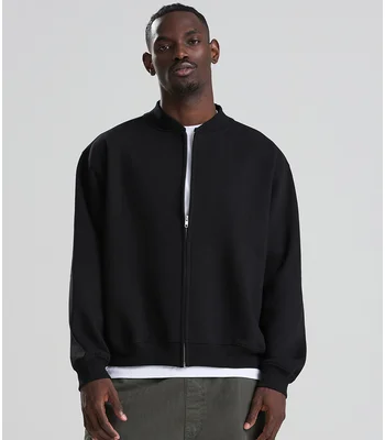 Just Hoods AWDis Signature Heavyweight Bomber Sweat Jacket in Deep Black
