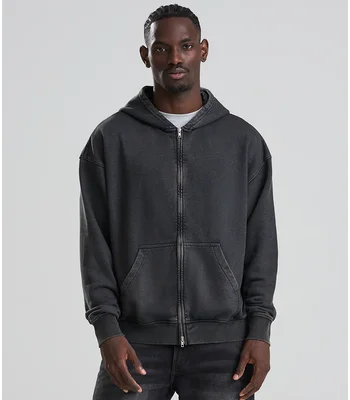 Just Hoods AWDis Vintage Washed Zoodie in Washed Black
