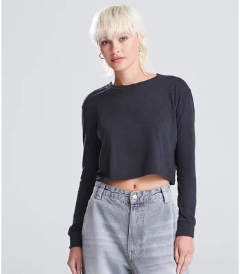 Just Ts AWDis Ladies Long Sleeve Cropped T-Shirt in SWH