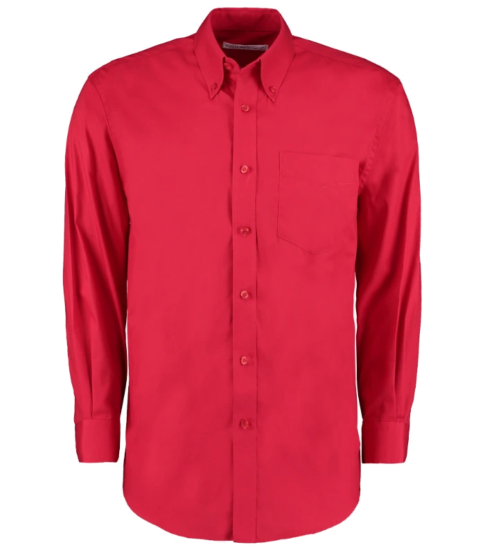Kustom Kit Kustom Kit Premium Long Sleeve Classic Fit Oxford Shirt in RED
