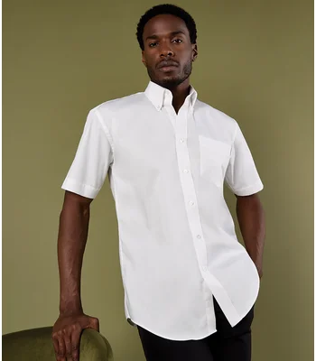 Kustom Kit Kustom Kit Premium Short Sleeve Classic Fit Oxford Shirt in WHI