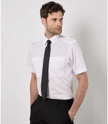 Kustom Kit Kustom Kit Short Sleeve Tailored Pilot Shirt in WHI