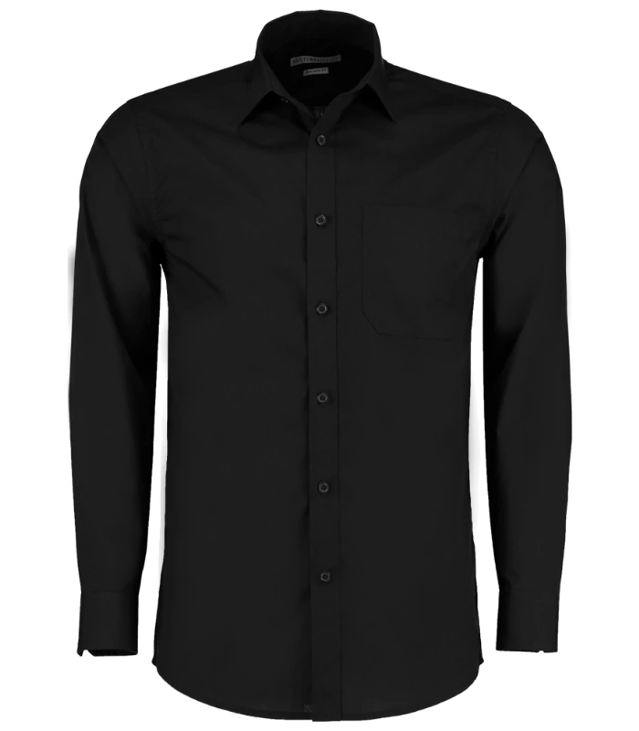 Kustom Kit Kustom Kit Long Sleeve Tailored Poplin Shirt in BLK