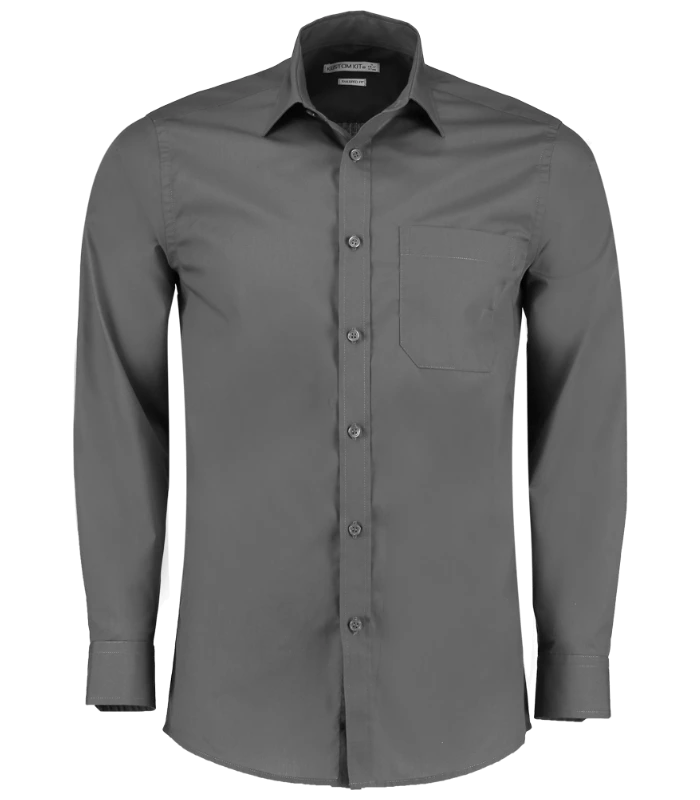 Kustom Kit Kustom Kit Long Sleeve Tailored Poplin Shirt in GPH