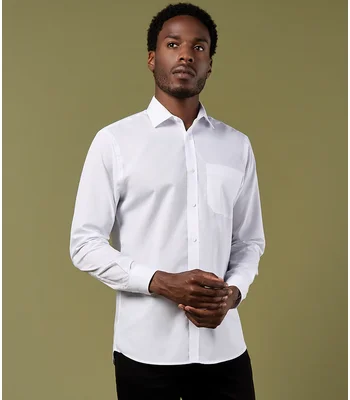 Kustom Kit Kustom Kit Long Sleeve Tailored Poplin Shirt in WHI