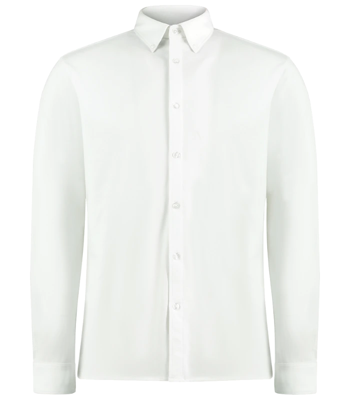 Kustom Kit Kustom Kit Long Sleeve Superwash® 60°C Piqué Shirt in WHI