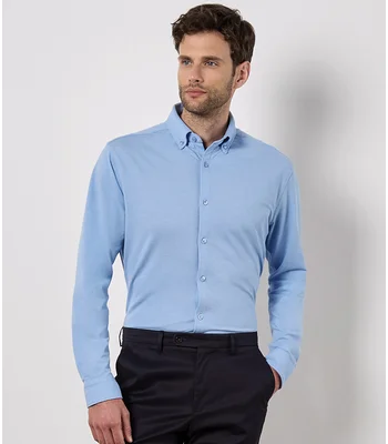 Kustom Kit Kustom Kit Long Sleeve Superwash® 60°C Piqué Shirt in WHI