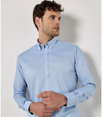 Kustom Kit Kustom Kit Slim Fit Stretch Long Sleeve Oxford Shirt in LBL