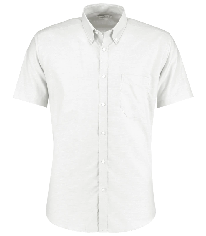 Kustom Kit Kustom Kit Short Sleeve Slim Fit Oxford Shirt in WHI