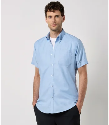 Kustom Kit Kustom Kit Short Sleeve Slim Fit Oxford Shirt in LBL