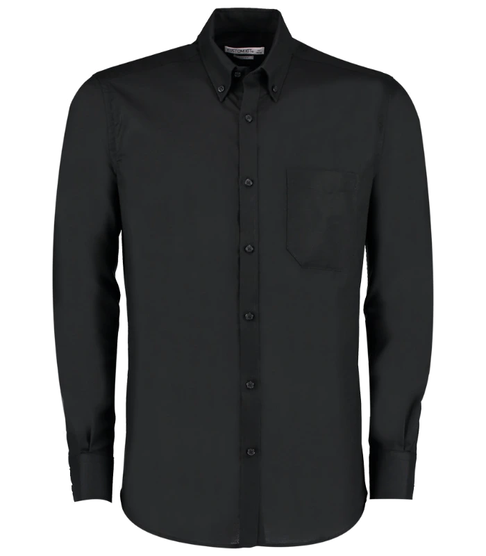 Kustom Kit Kustom Kit Long Sleeve Slim Fit Workwear Oxford Shirt in BLK