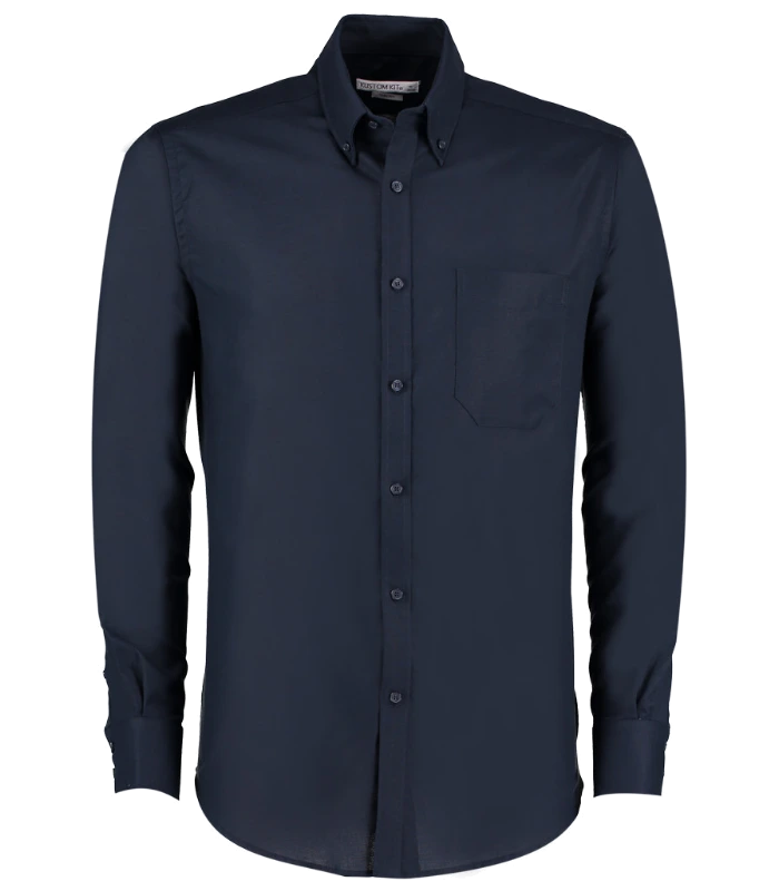Kustom Kit Kustom Kit Long Sleeve Slim Fit Workwear Oxford Shirt in NAV