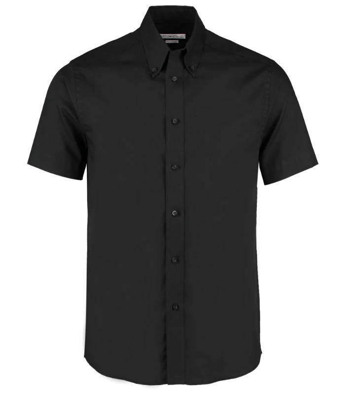 Kustom Kit Kustom Kit Premium Short Sleeve Tailored Oxford Shirt in BLK