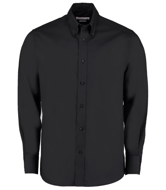 Kustom Kit Kustom Kit Premium Long Sleeve Tailored Oxford Shirt in BLK