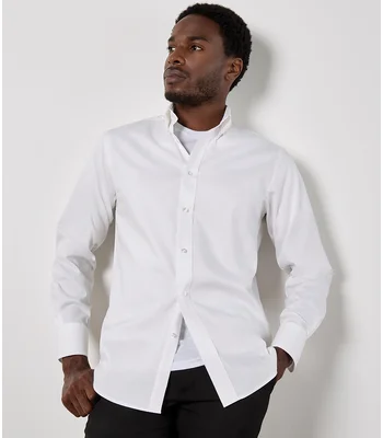 Kustom Kit Kustom Kit Premium Long Sleeve Tailored Oxford Shirt in WHI