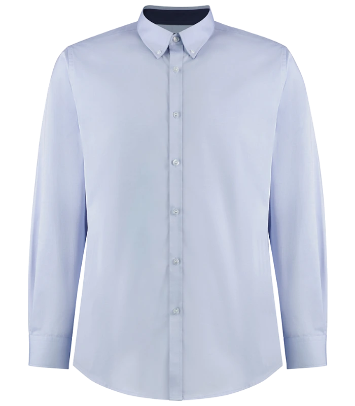 Kustom Kit Kustom Kit Premium Long Sleeve Contrast Tailored Oxford Shirt in LB/NV
