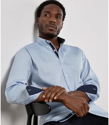 Kustom Kit Kustom Kit Premium Long Sleeve Contrast Tailored Oxford Shirt in LB/NV