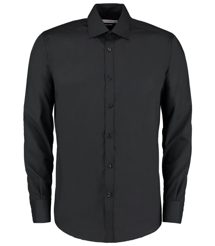 Kustom Kit Kustom Kit Long Sleeve Slim Fit Business Shirt in BLK