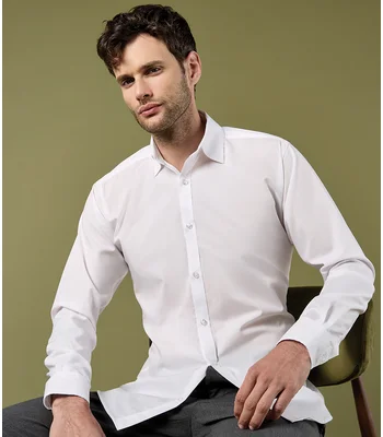 Kustom Kit Kustom Kit Long Sleeve Slim Fit Business Shirt in WHI