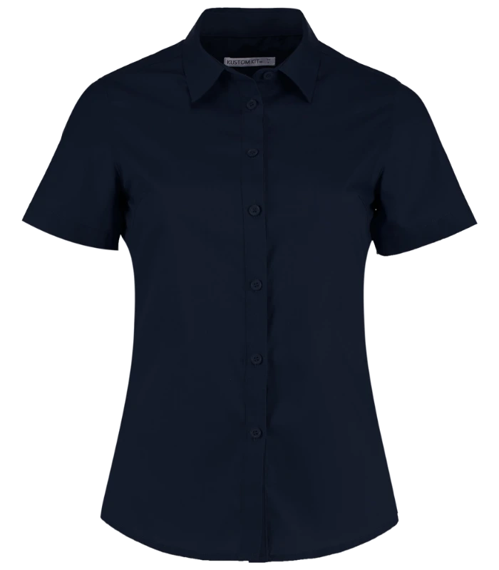 Kustom Kit Kustom Kit Ladies Short Sleeve Tailored Poplin Shirt in DKN